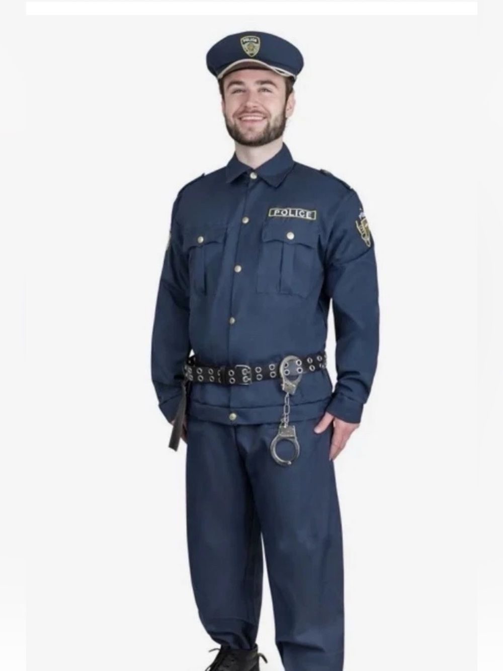 Dress Up America Men’s L Blue Police Officer Costume Shirt Pants Gun Hat Badge